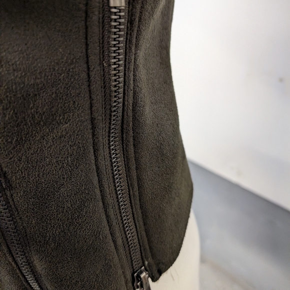 Jacket Olive Green Sherpa Lined Cream Collar Motto Style Size S - Picture 5 of 6